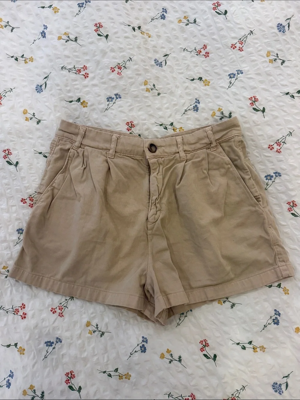 Free People Khaki Pleated High-Rise Women's Shorts 8